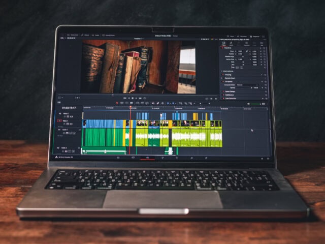 MacBook with DaVinci Resolve open